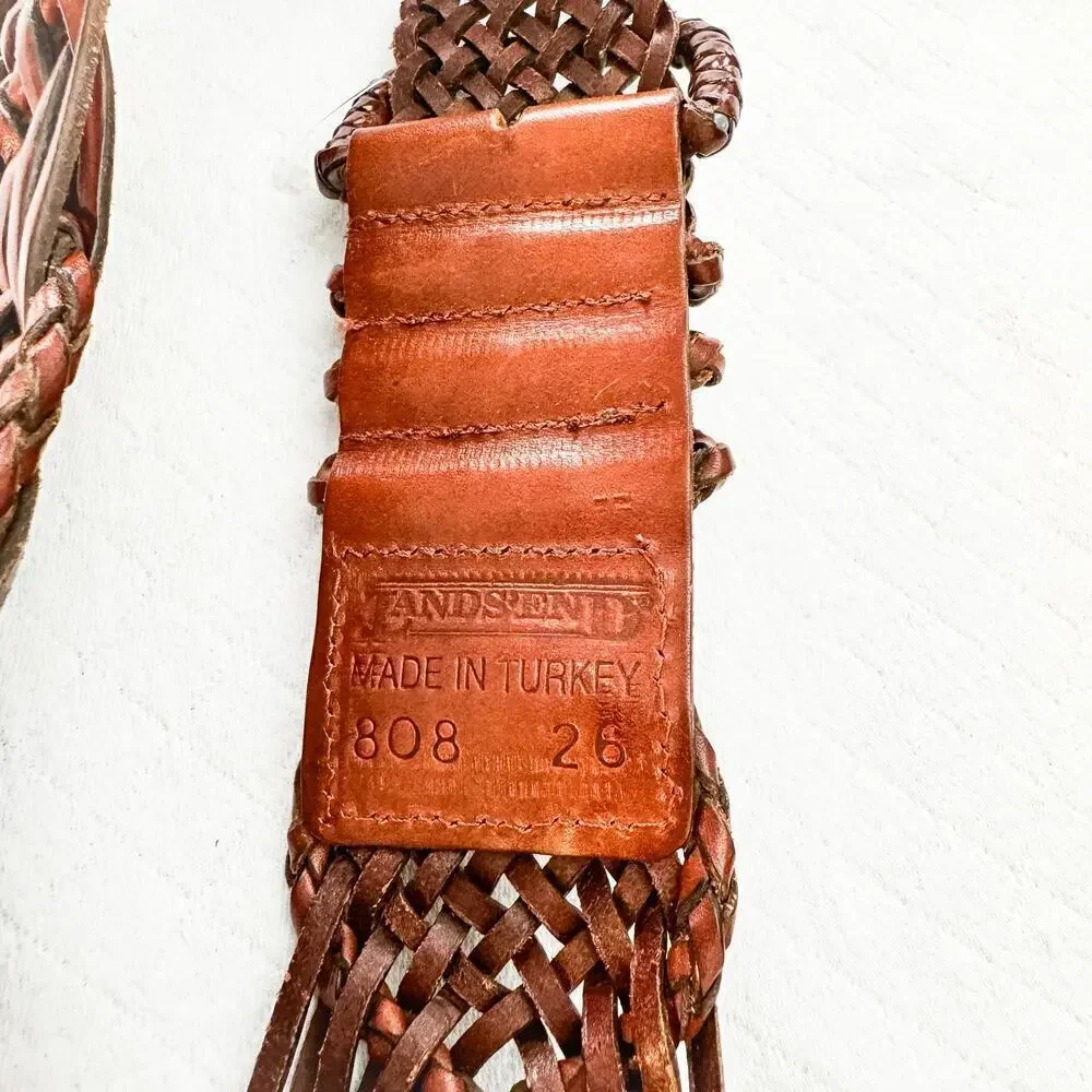 Lands End Brown Chocolate Leather Braided Belt Size 26